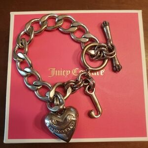 Juicy Couture Silver Tone Puffy Heart Toggle Bracelet